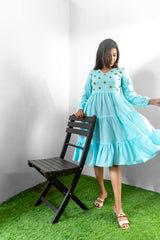 Skyblue Embroidery Mul cotton dress