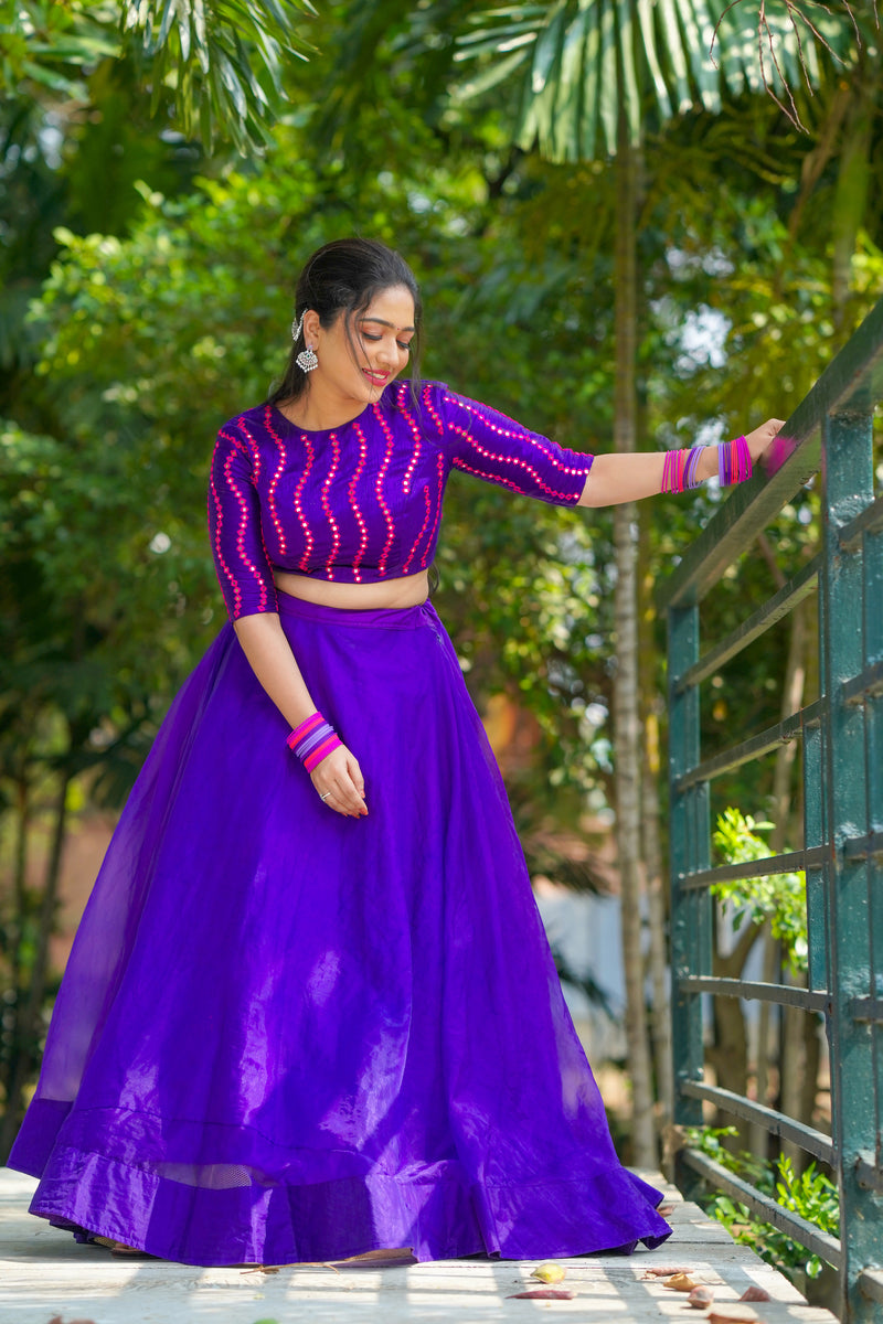 Violet Embroidery Skirt & Blouse