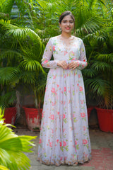 White Floral organza anarkali
