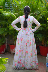 White Floral organza anarkali