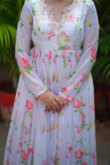 White Floral organza anarkali
