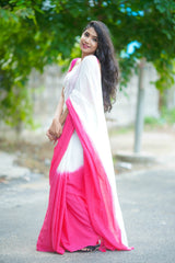 Off White and Pink dual shade mul cotton saree