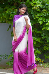 Off White and Purple shaded mul cotton saree