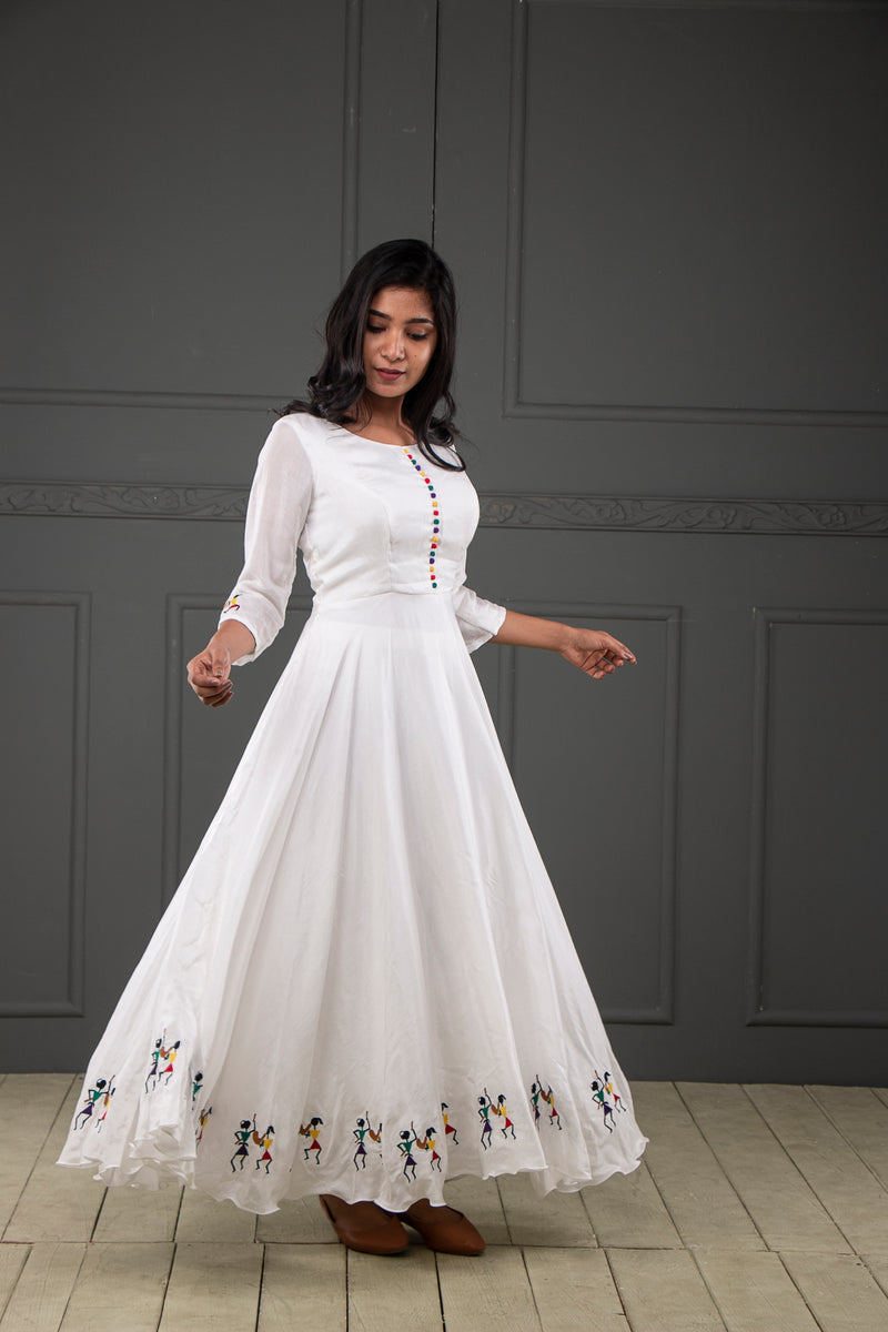 White warli Embroidery santoon anarkali