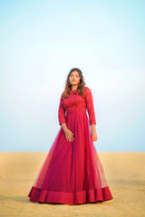 Wine colour net anarkali