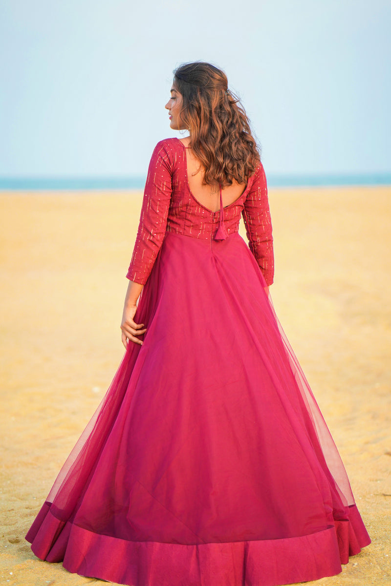 Wine colour net anarkali