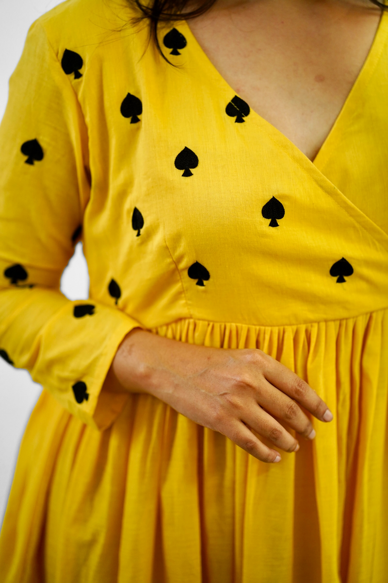Yellow Embroidery Mul cotton dress