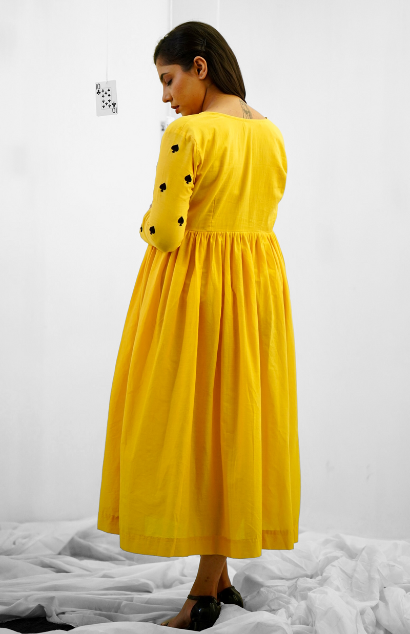 Yellow Embroidery Mul cotton dress