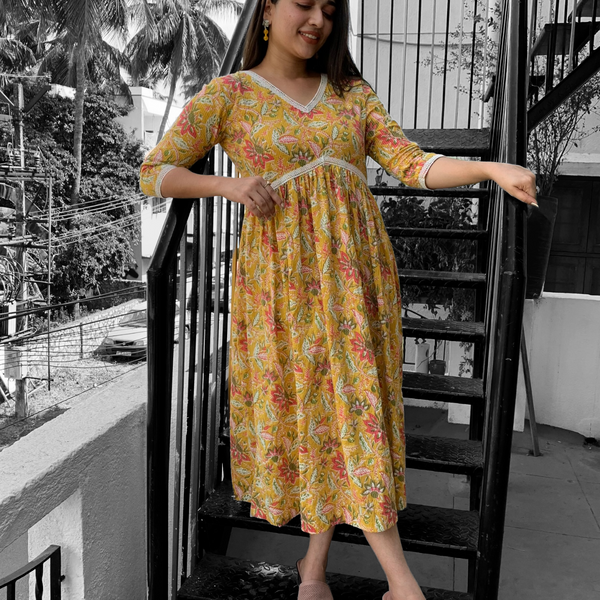 Yellow Floral Cotton maxi Dress – YoshnasByEla
