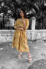 Yellow Floral Cotton maxi Dress