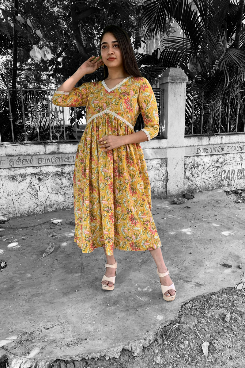 Yellow Floral Cotton maxi Dress – YoshnasByEla