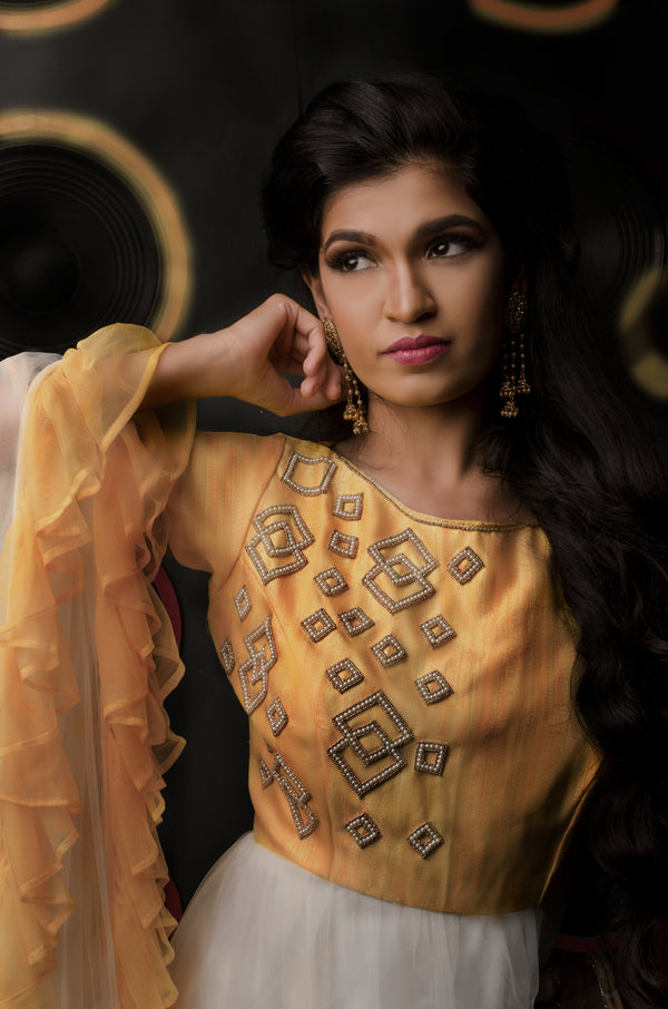 Yellow Hand Embroidered anarkali