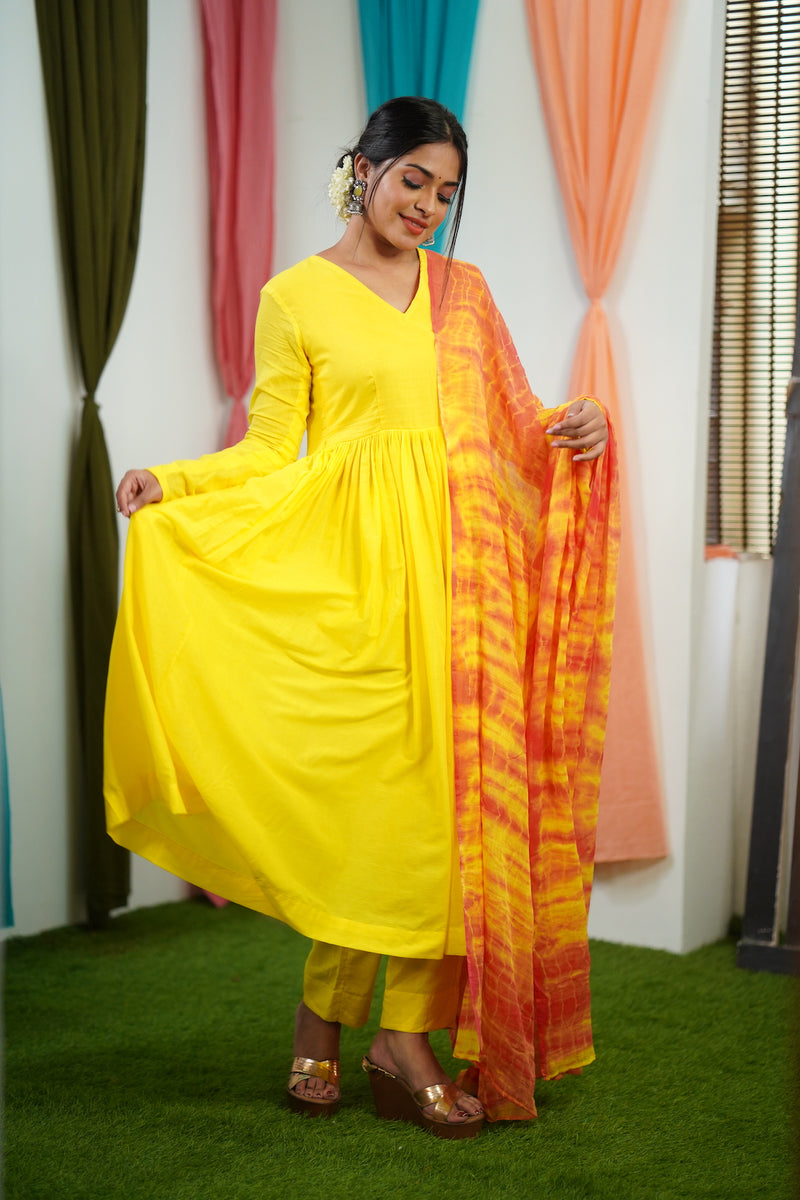 Yellow Mul cotton Salwar suit