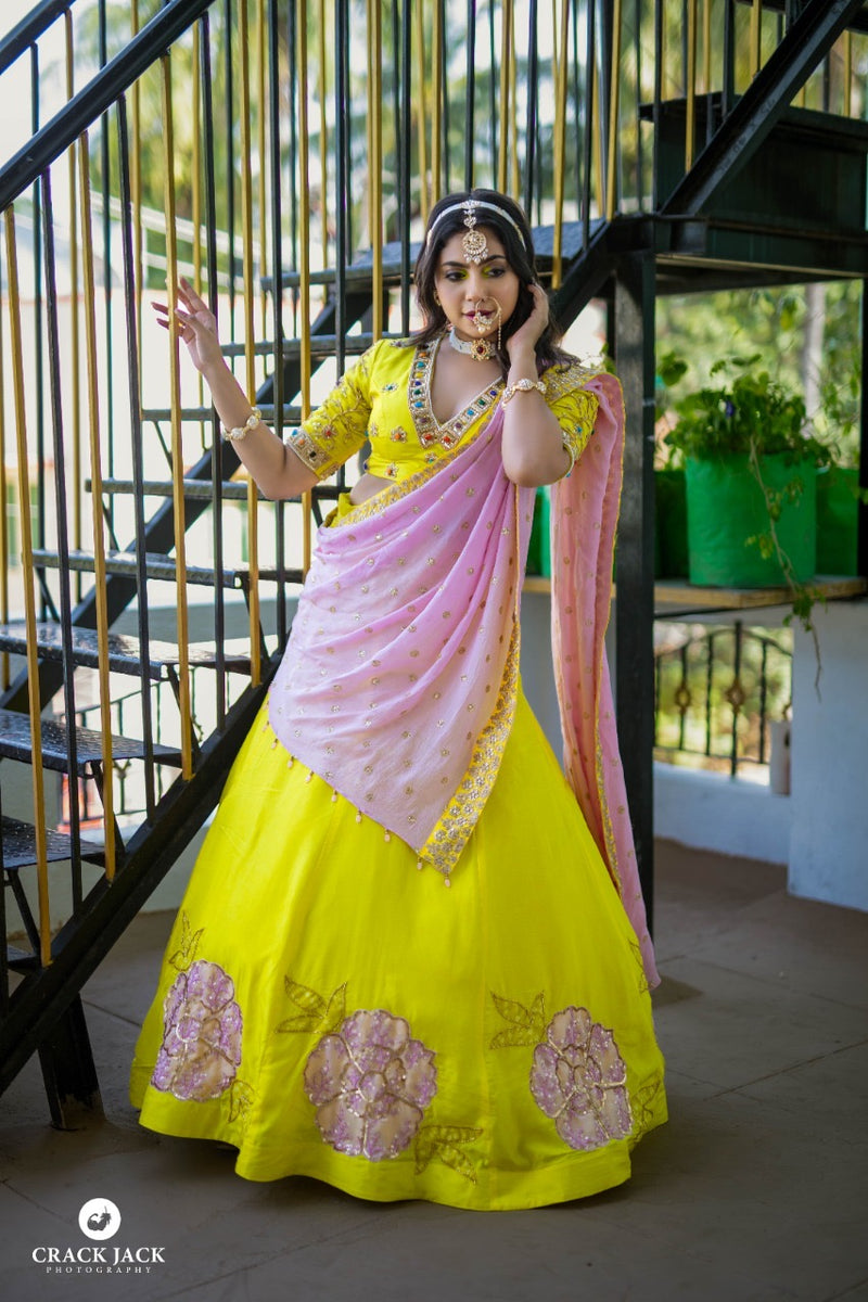 Yellow & Pink Embroidery lehenga