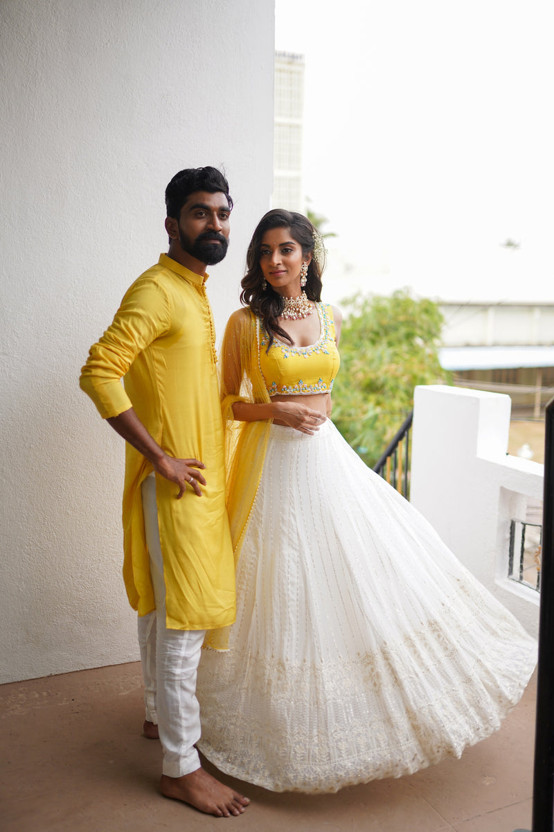 Yellow & White Embroidery lehenga – YoshnasByEla Yellow & White Embroidery lehenga – YoshnasByEla