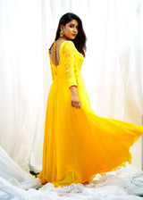 Yellow georgette hand embroidered Anarkali