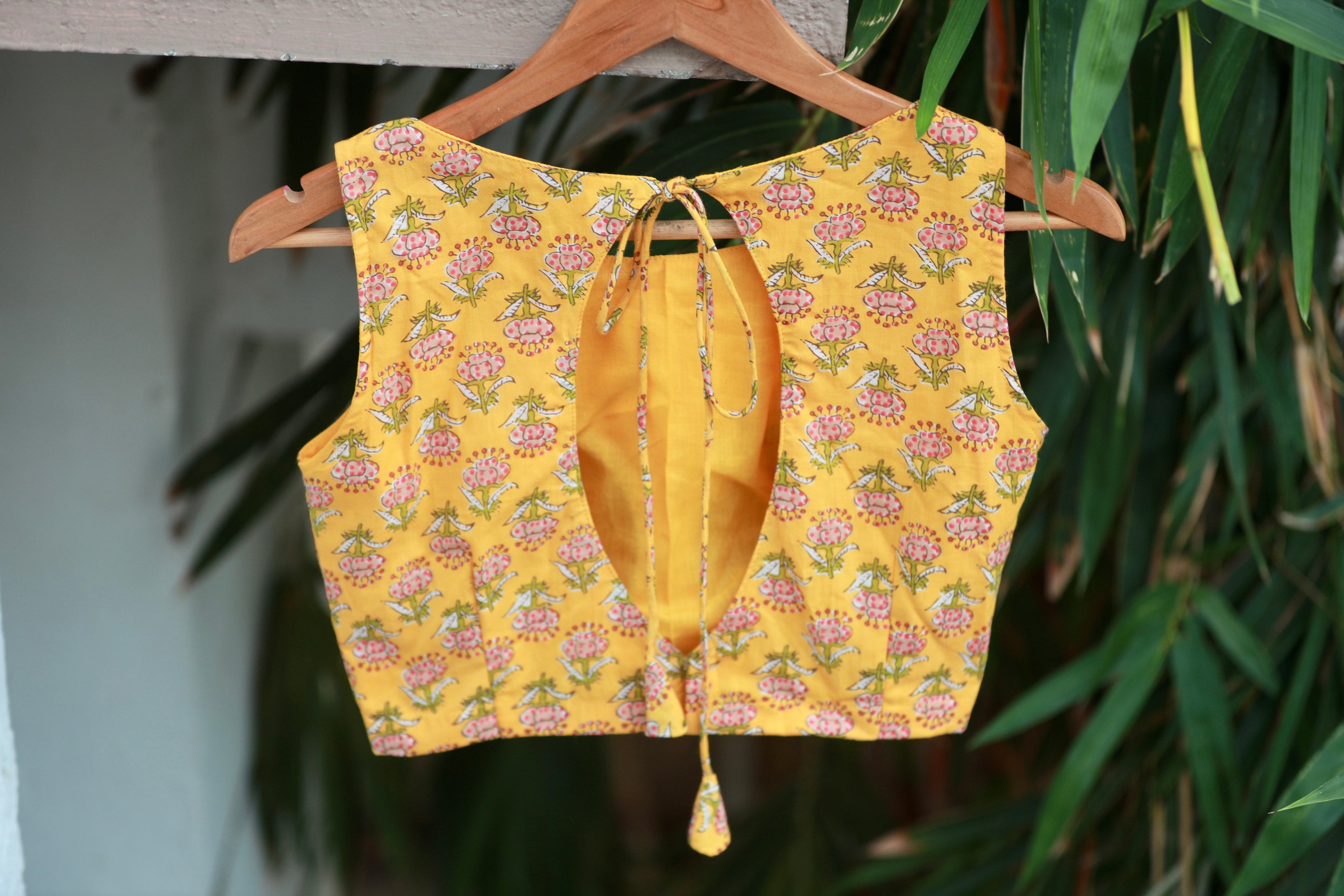 yellow print blouse