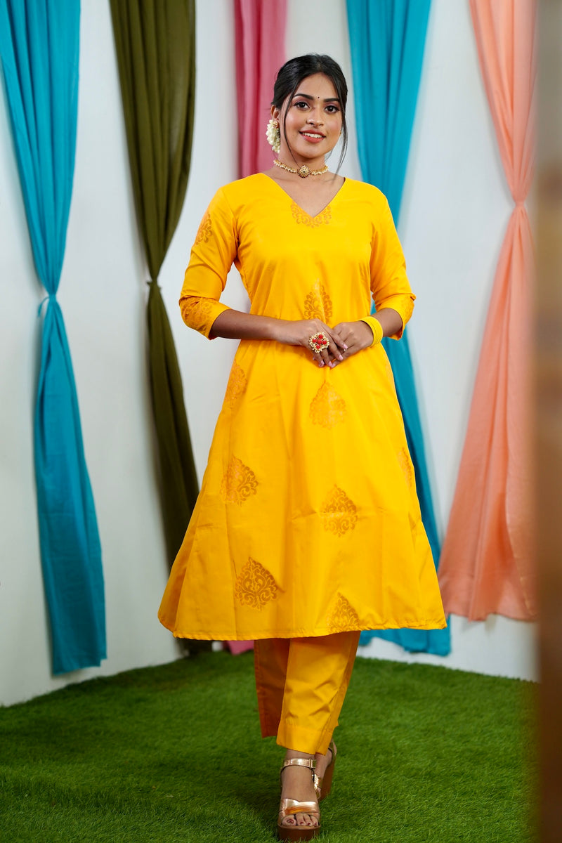 Mustard Kurta Pant & Dupatta for Women in Rayon With Print and Embroidery  in USA, UK, Malaysia, South Africa, Dubai, Singapore