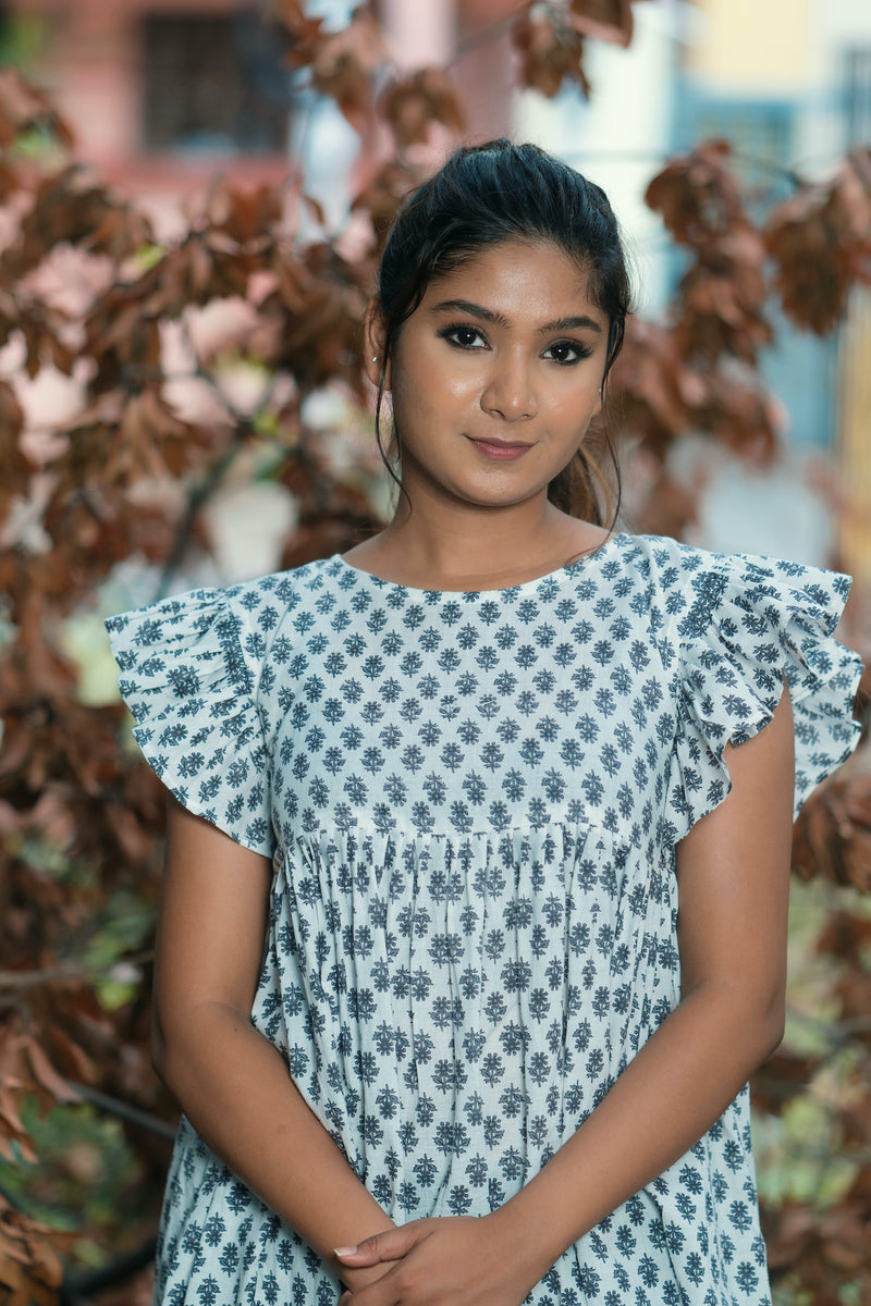white motif Cotton dress (Top)