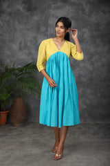yellow - Blue Mul cotton dress (Top)