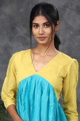 yellow - Blue Mul cotton dress (Top)